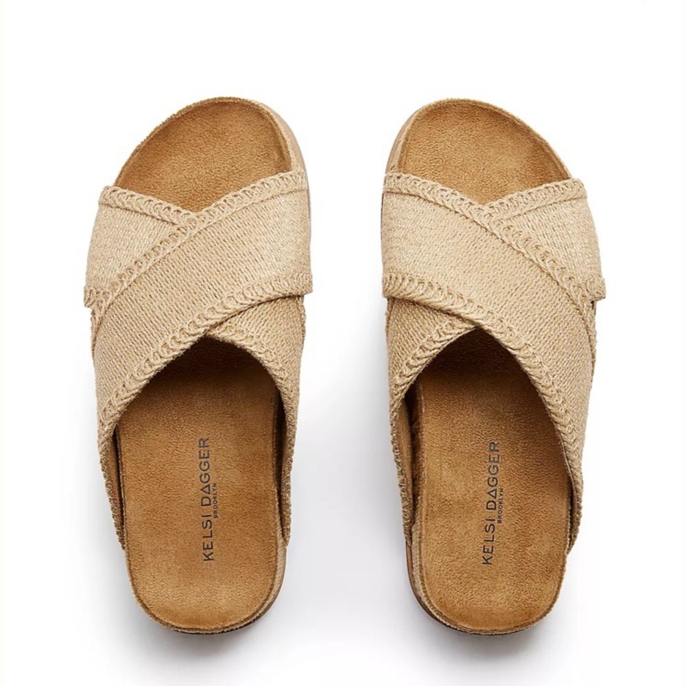 Kelsi Dagger Beige Cross-Strap Sandals